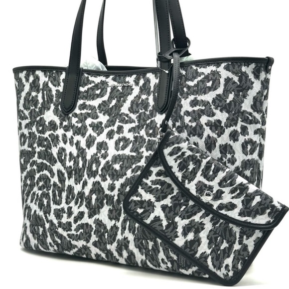 Michael Kors XL East West Tote Bag Leopard Print Black Multi - Picture 3 of 12